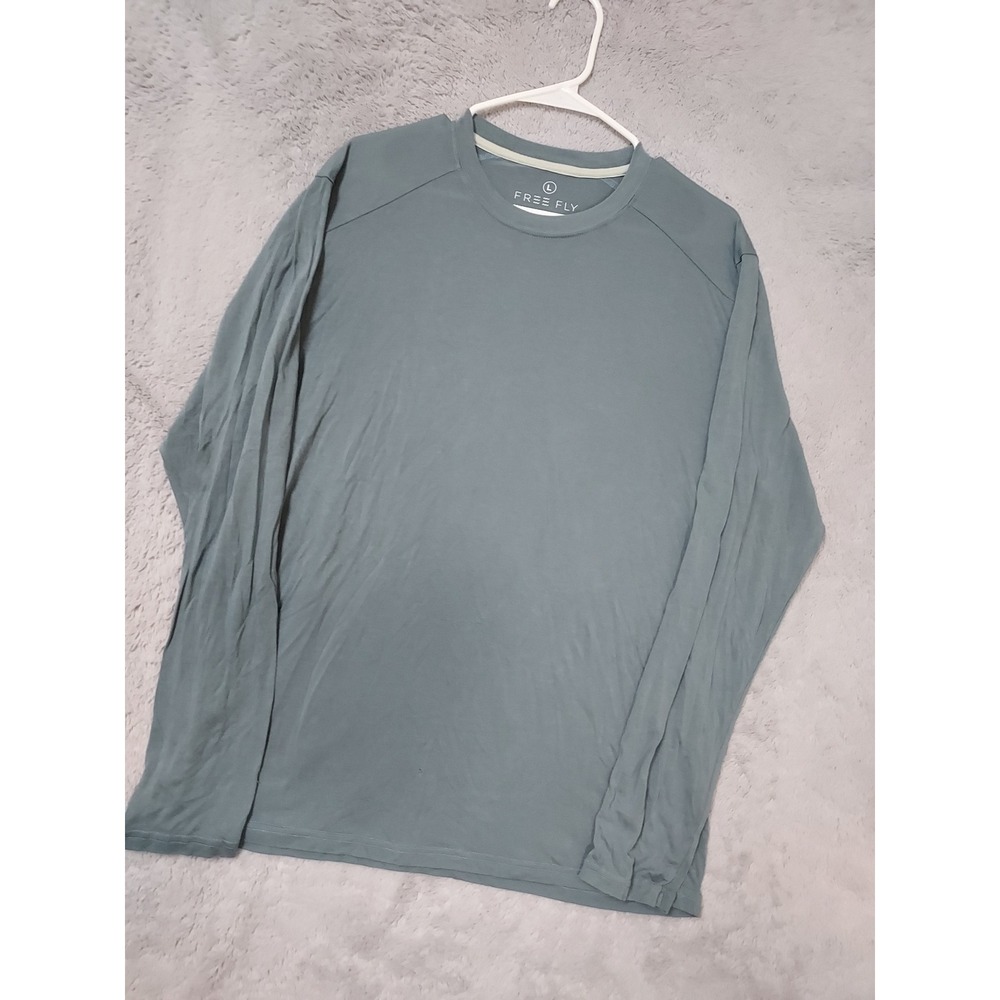 Free Fly Shirt Men Large Bamboo Performance Long Sleeve Blue Fishing Jersey READ